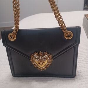 Authentic DOLCE &GABBANA Medium Devotion Black Lambskin Bag